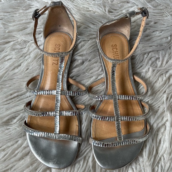 Schutz Gladiator Jeweled Ice Silver Rhinestone Crystal Flat Cage Sandals Size 38 - Picture 1 of 10